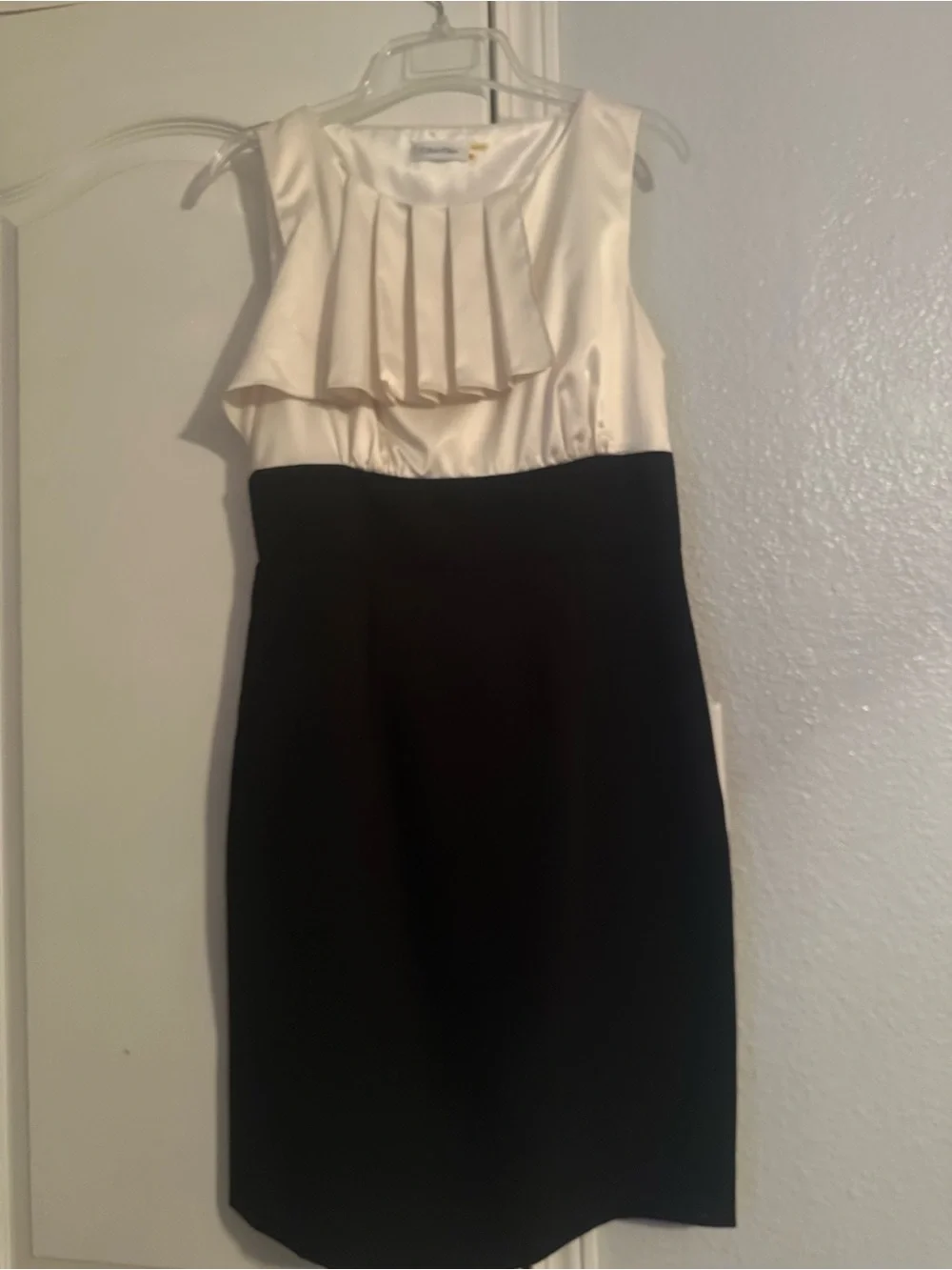 Calvin Klein Black & Cream Pleated Bodice Pencil Dress